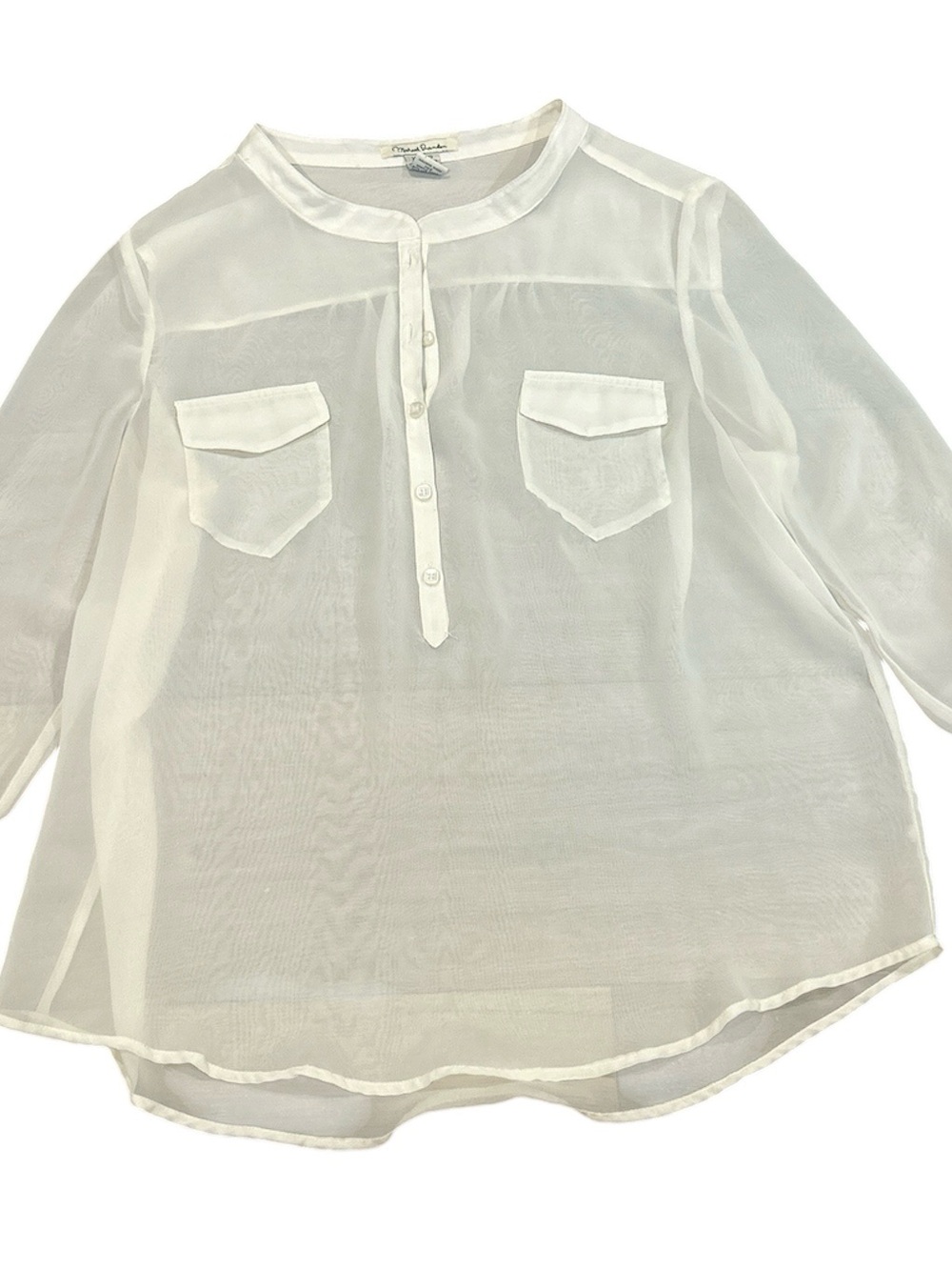 Michael Brandon White Sheer Chiffon Popover Blouse Tunic Top Size XL